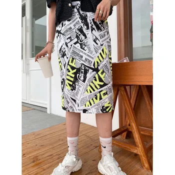 

Retro Printed Newspaper Pattern Over-the-Knee Pack Hip Raise High Waist Skirt 2020New Ms. Summer Temperament Skirt XL