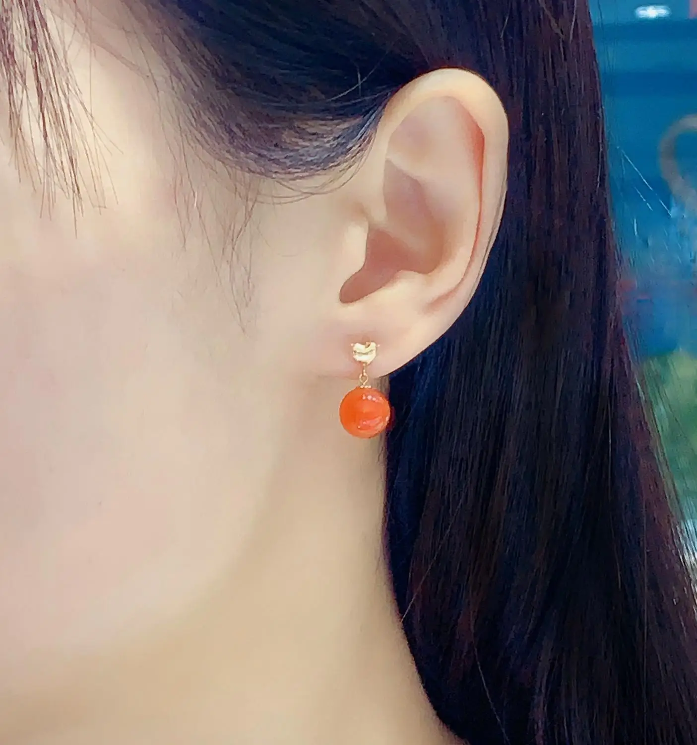 Серьги гвоздики shilovem из розового золота 18 К с натуральным Южно красным агатом