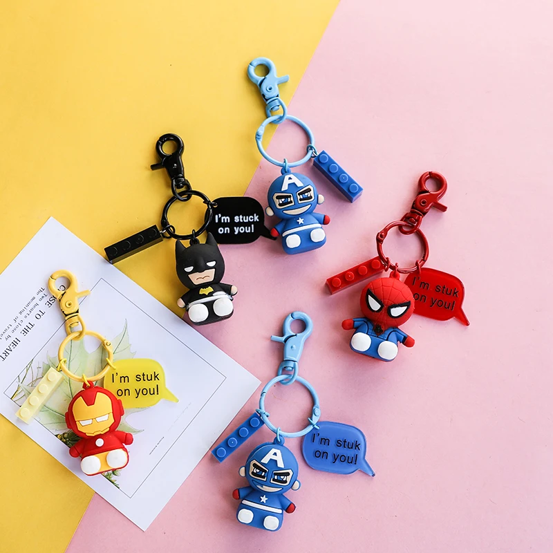 Marvel The Avengers Keychain Cartoon Silicone Key Chain Pom Pom Captain America Batman Iron Man