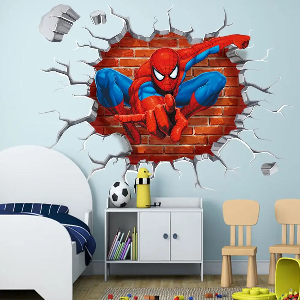 

New Spider-Man Stereo Wall-To-Wall Children's Room Bedroom Background Foreign Trade Wall Stickers Wholesale Removable