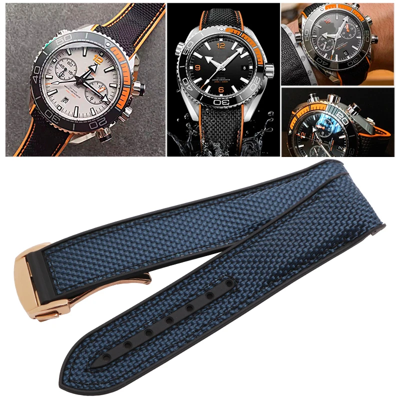 Watch Bracelet For Omega 300 SEAMASTER 600 PLANET OCEAN Folding Buckle Silicone Nylon Strap Watch Accessories Watch Band Chain