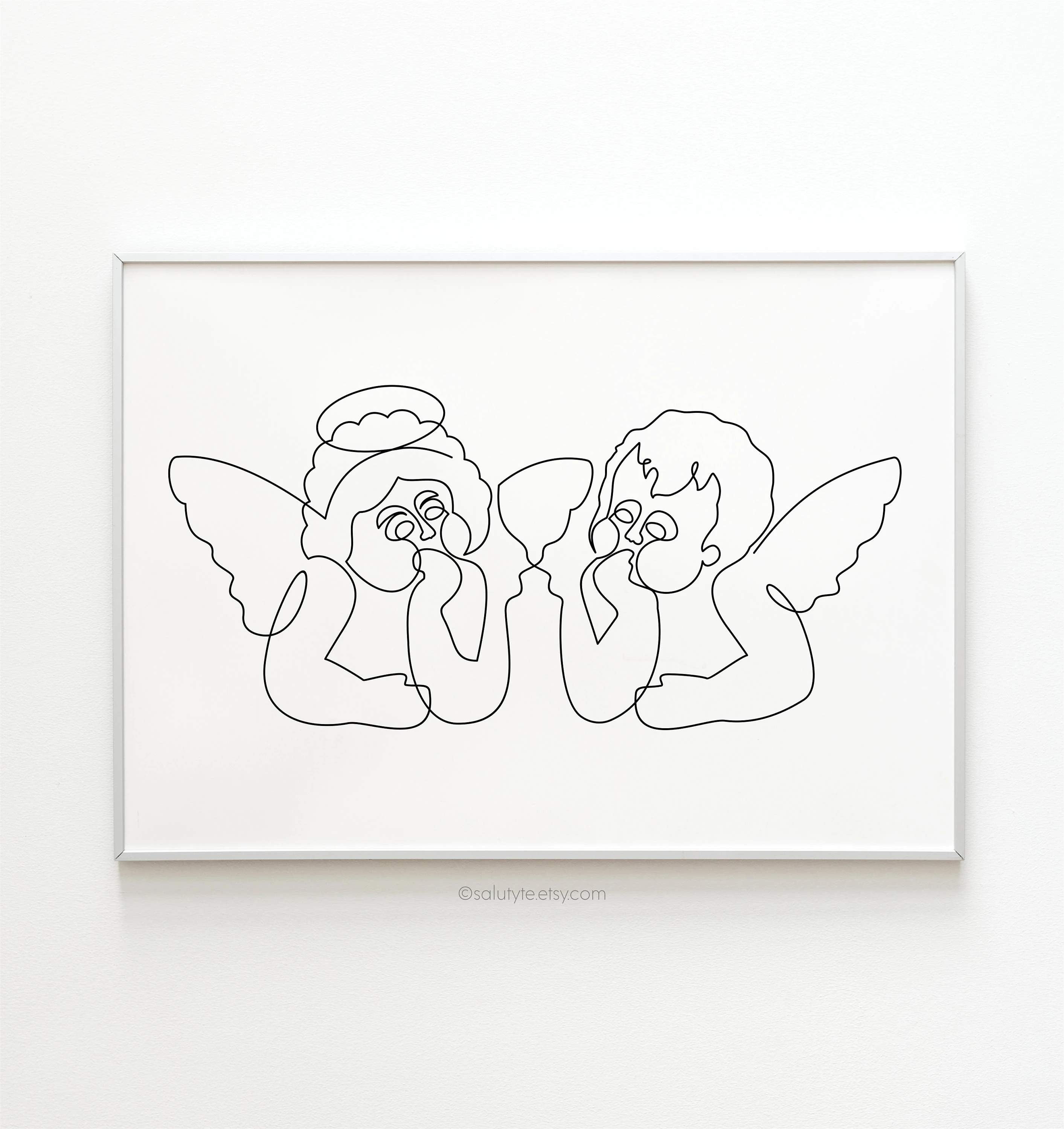 Dibujo De Una Linea De Bebe Angel Arte De Linea Unico Bendiciones Angel Regalo De Bebe Regalo De Bautizo Pintura Y Caligrafia Aliexpress