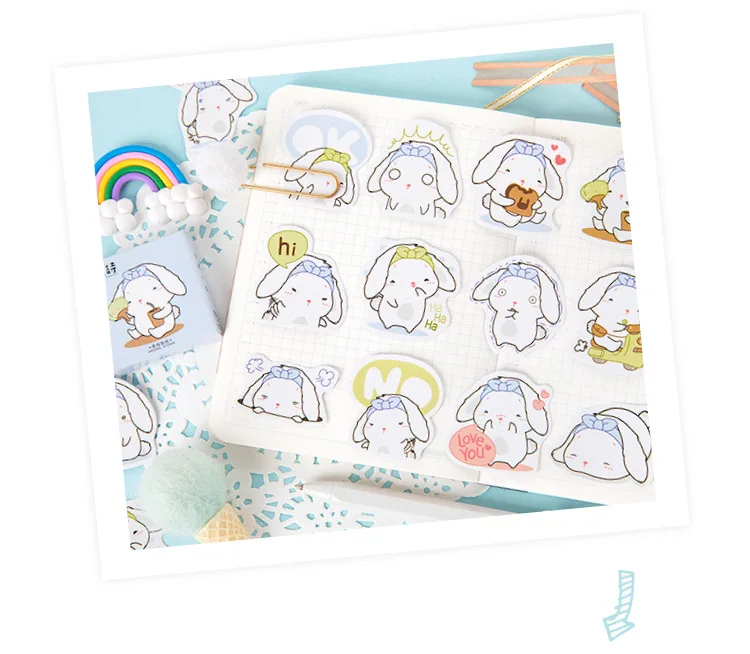 45 шт. милые наклейки кроликов Kawaii адгезивные наклейки ребенок наклейка для дневника декоративные Скрапбукинг альбом «сделай сам» канцелярские принадлежности