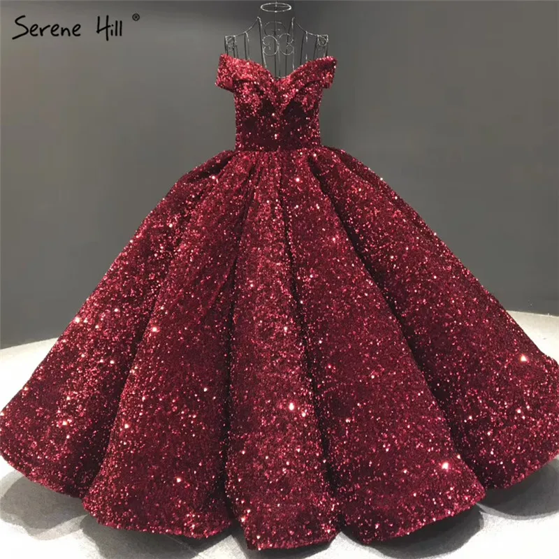 wine red Золотое дубайское Милое сексуальное свадебное платье, расшитое блестками, с открытыми плечами, роскошное свадебное платье, сереный холм, HM66991 - Цвет: wine red