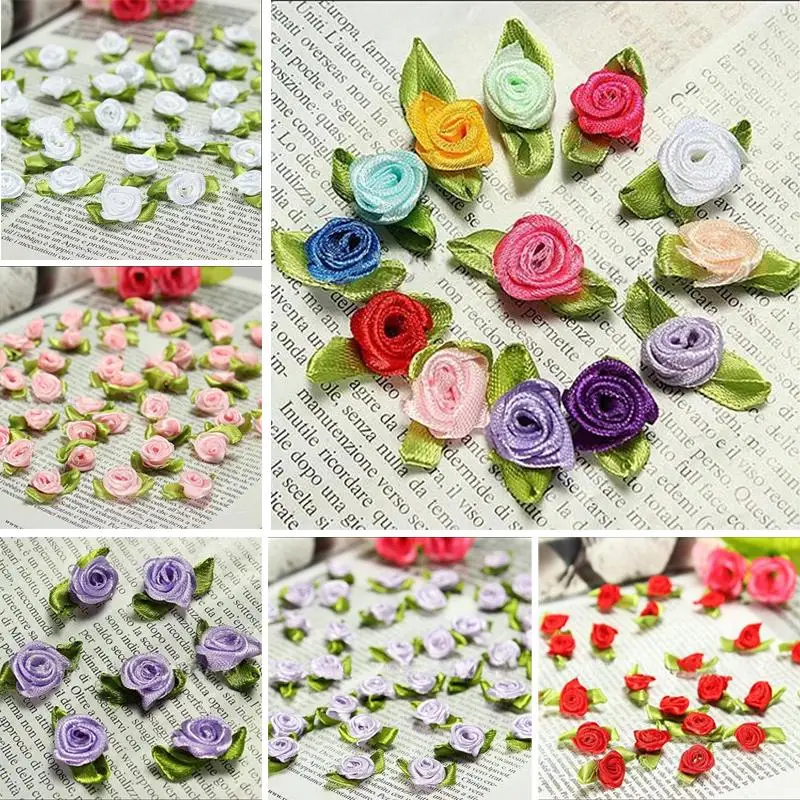 100 offary DIY лента Роза атласная лента роза свадебный цветок декор бант украшения для волос Аппликация для рукоделия
