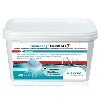 

Pastillas de cloro Chlorilong Ultimate 7 de Bayrol. Pastillas de 300 g de dos etapas. Contenido: 4,8 kg
