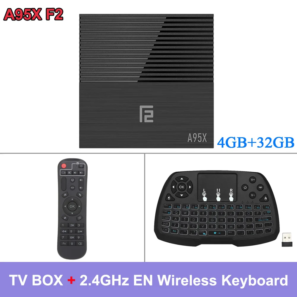 A95X F2 Android tv Box 4 Гб+ 32 ГБ/64 ГБ Android 9,0 телеприставка Cortex-A53 четырехъядерный H.265 4K VP9 2,4G WiFi HD Смарт медиаплеер - Цвет: 4G 32G EN Keyboard