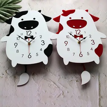 

Cute Cartoon Cow Wagging Tail Wall Clock Durable Acrylic Wallclock for Household Room Wall Decoration