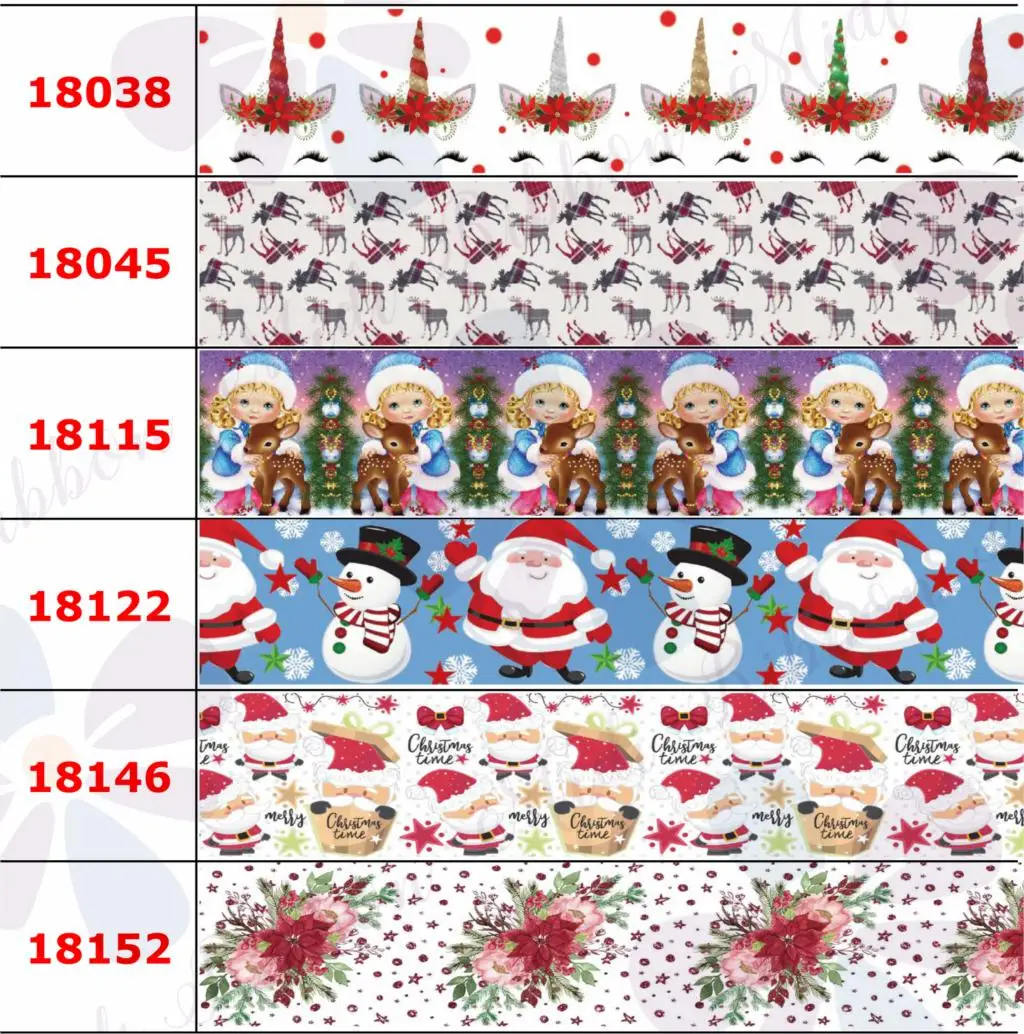 

16mm-75mm Merry Christmas Series Cartoon Unicorn Santa Claus Printed Grosgrain/Foe Ribbon DIY Hair Band Party Decor 50yards/roll