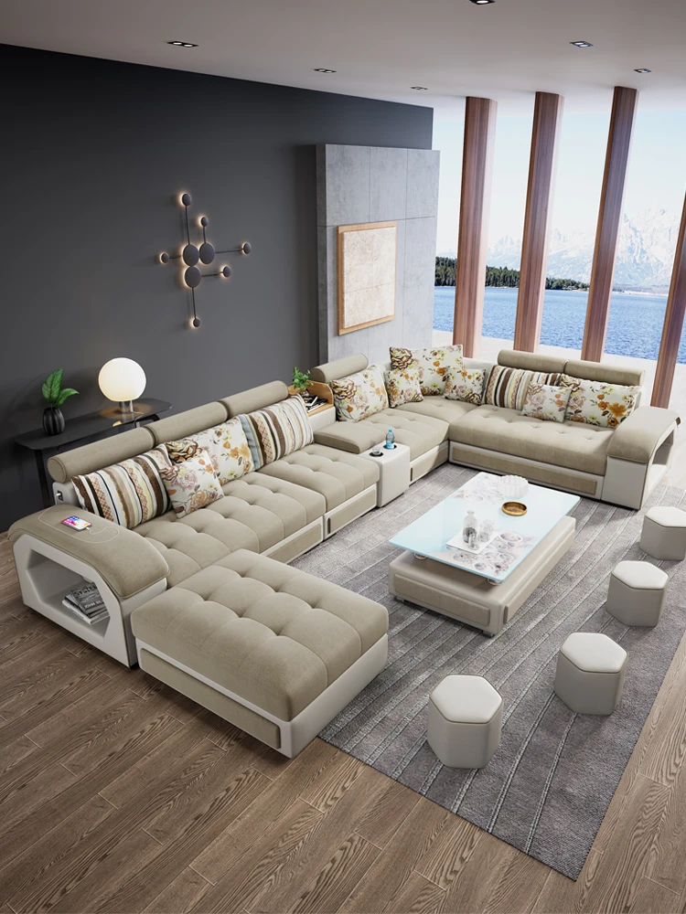 Набор диванов для гостиной из хлопчатобумажной ткани, набор диванов для гостиной, мебель u-образной формы