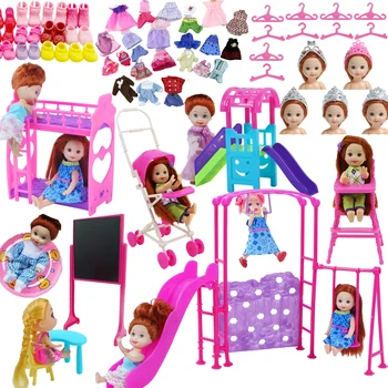 

Nursery Pretend Play Toy Baby Bed Chair Doll Furniture Clothes Shoes for Barbie Doll Kelly Dollhouse Accessories Girl Toy Set