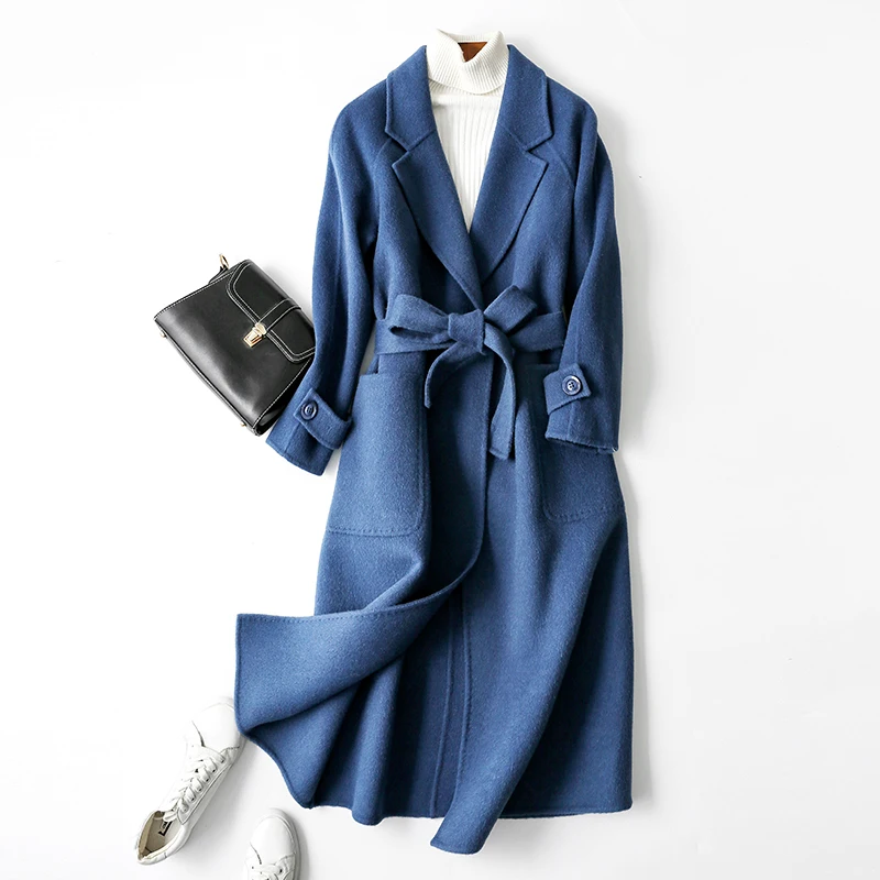 AYUNSUE зимнее пальто женское пальто из натуральной шерсти Женская куртка из альпаки двухстороннее шерстяное пальто Корейская длинная куртка Manteau Femme MY - Цвет: blue