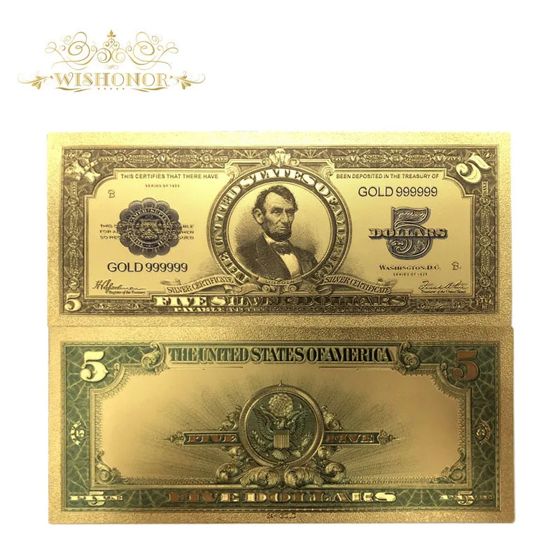 10 шт./лот Красивые американские банкноты 1923 года $5 долларов в 24k позолоченные