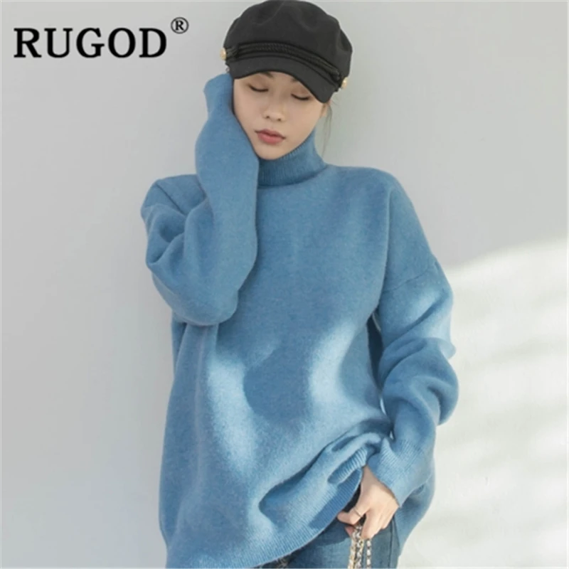 

RUGOD 2019 New winter snow solid sweater for women turtleneck loose sweater pullover fashion female elegant casual modis knit