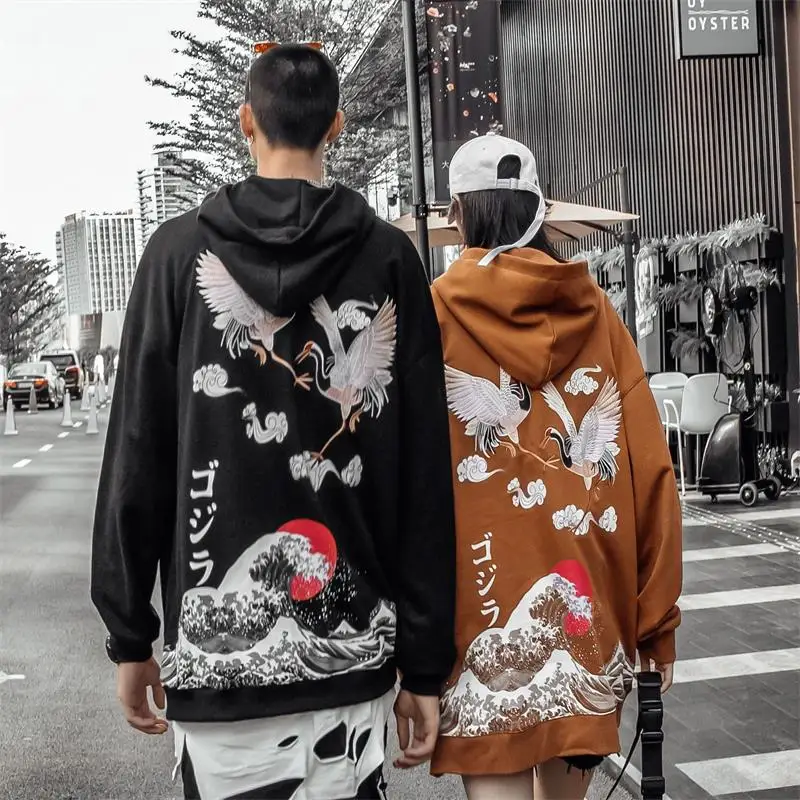 Толстовки для мужчин с вышивкой, хип-хоп, уличная, Harajuku, японский, негабаритный, худи, Мужской пуловер, Hoddie, мужской хлопок, осень