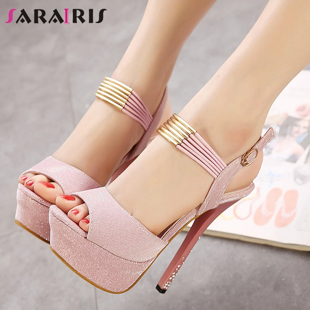 

SARAIRIS For Date Fashion Super High Thin Heels Sandals Women Summer Bridal Sandals Ladies Summer Sweet Platform Shoes