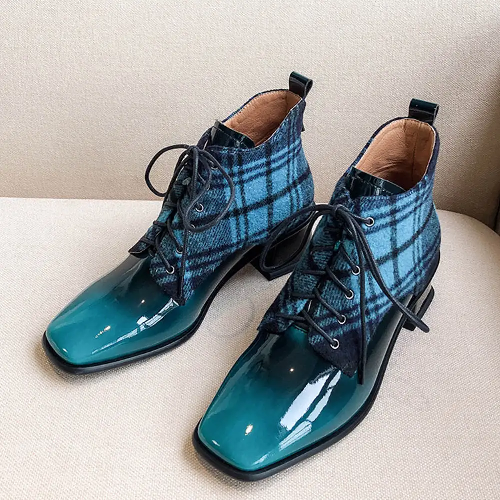 Karinluna/ г. Высококачественные ботильоны из лакированной кожи женская обувь женские ботинки на не сужающемся книзу массивном каблуке Женская обувь