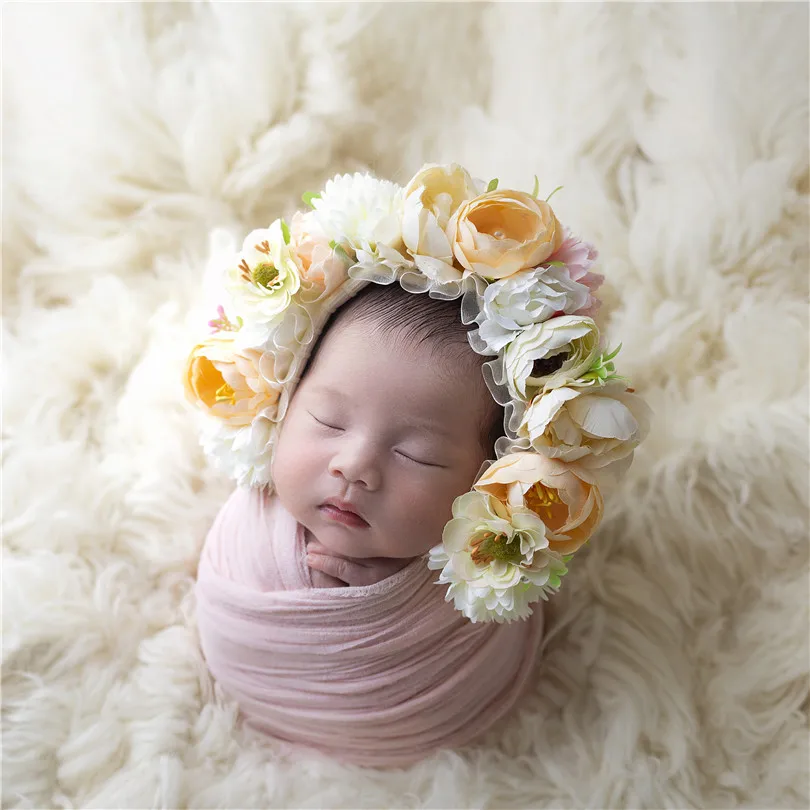 Pink Sunflower Garden Floral Bonnet Hat Knit Newborn Flower Bonnet Photography Shoot Baby Girl Hat Photo Props 6