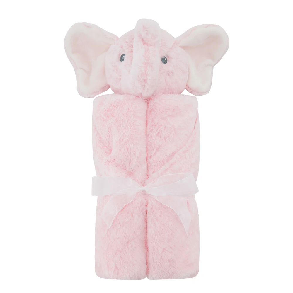 2layer pink elephant Детские одеяла Kavkas 76x76 см, плюшевый подарок для новорожденного ребенка, мягкий теплый коралловый флис, игрушка в виде головы животного, голубой медведь, постельное белье и пеленка - Цвет: 2layer pink elephant