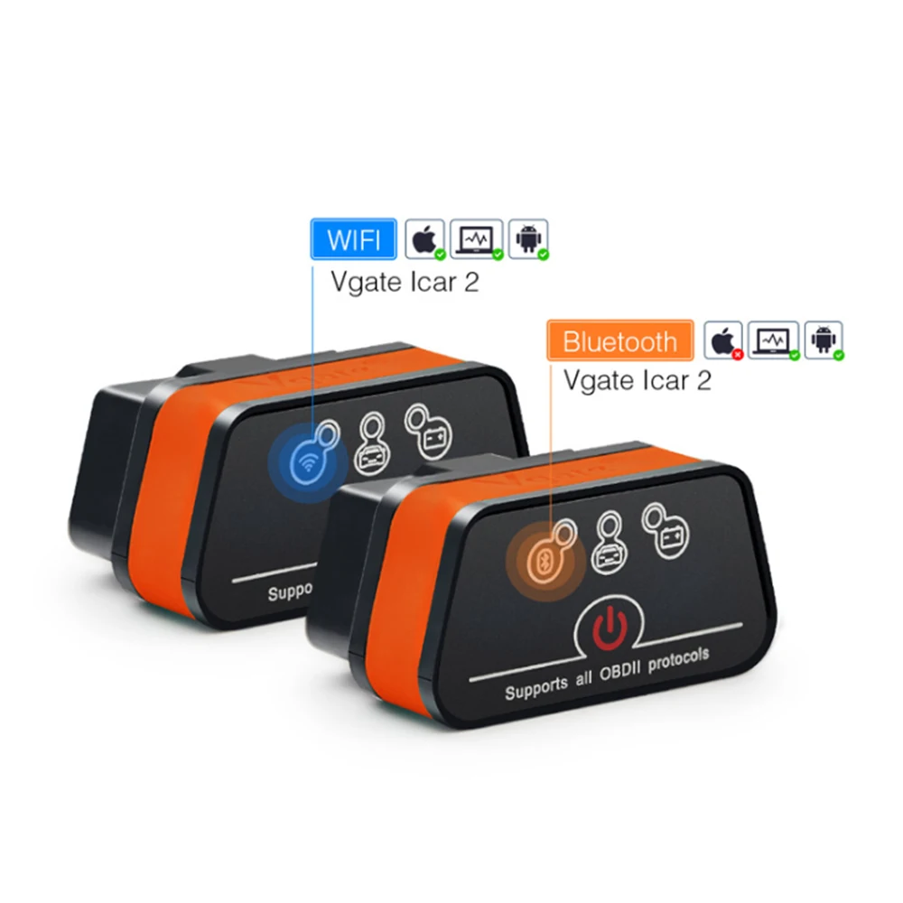 OBDII сканер Vgate iCar2 ELM327 Bluetooth Wi-Fi автомобильный диагностический инструмент 327 OBD2 считыватель кодов ODB сканер для IOS Android