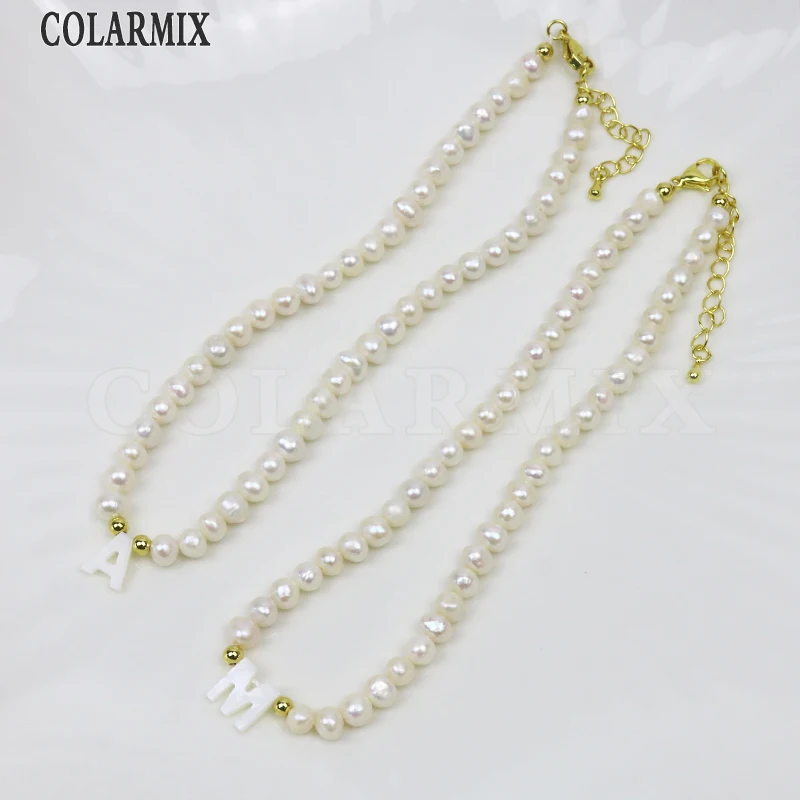 

3 Pcs Freshwater Pearls Strand Necklace Strand Necklace Pearls Letter charms Jewelry Necklace Gift 90013
