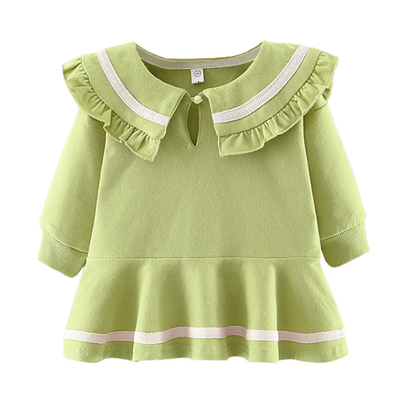 

Autumn Casual Baby Girls Soldi Print Long Sleeve Dress With Ruffle Design Kids Toddler Pageant Dresses