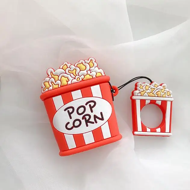 

Popcorn Pizza Cheese Beer Bao Hotdog Ice Cream Hamburg Chocolate Cookie Ring Clip Soft Rubber Silicone Case for AirPods 2 & 1