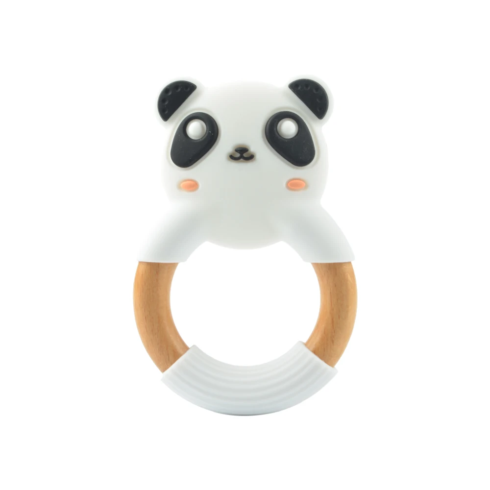 Panda LOFCA 1 шт. детский силиконовый Прорезыватель панда/лиса деревянное кольцо еда без бисфенола-а класс жевательный круг Прорезыватель игрушки Новорожденные Захваты подарок - Цвет: Panda