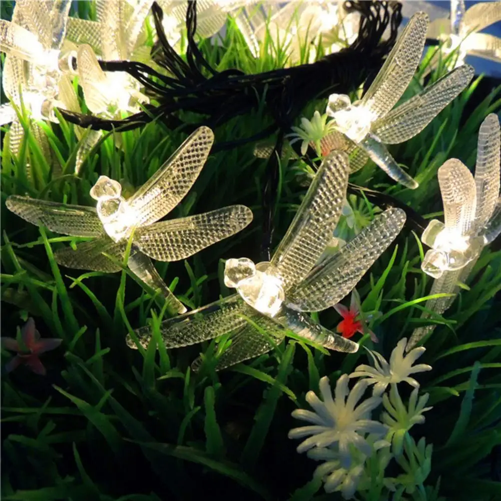 Cold White Наружная Солнечная гирлянда 6 м 30Led солнечная панель наземный фонарь для столба водонепроницаемый Светильник Стрекоза струна для рождественского сада - Испускаемый цвет: Cold White