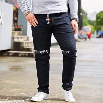 

Plus Fat Plus Elastic Force Jeans Elastic Waist Fat Man Trousers Big Size Men's Wear Lace Fat Pants Fat Man Large Size Pants