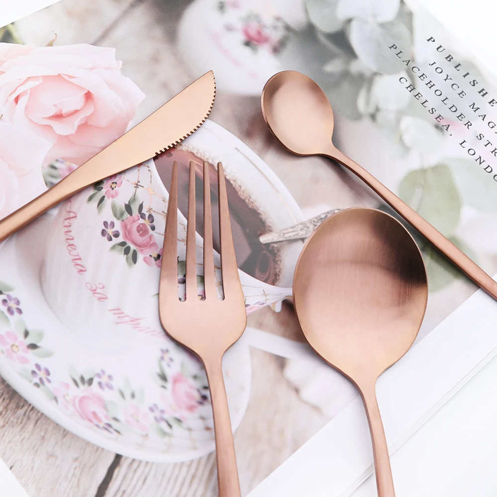 Rose Gold Cutlery Set 16Pcs Knife Fork Coffee Spoons Dinnerware Set Stainless Steel Tableware Western Kitchen Silverware cutlery set,western style cutlery set,stainless steel cutlery set