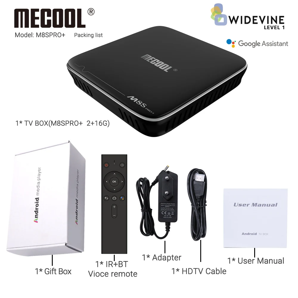 MECOOL M8S PRO+ Android 7,1 ТВ приставка с голосовым пультом дистанционного управления Amlogic S905W 2 Гб 16 Гб 2,4G WiFi 100 Мбит/с BT4.2 4k медиаплеер