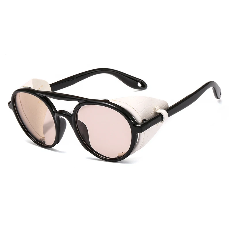 Pro Acme крутые модные круглые солнцезащитные очки в стиле стимпанк для мужчин и женщин с кожаным боковым покрытием фирменный дизайн готические панк Солнцезащитные очки PA1280 - Цвет линз: C6 White champagne