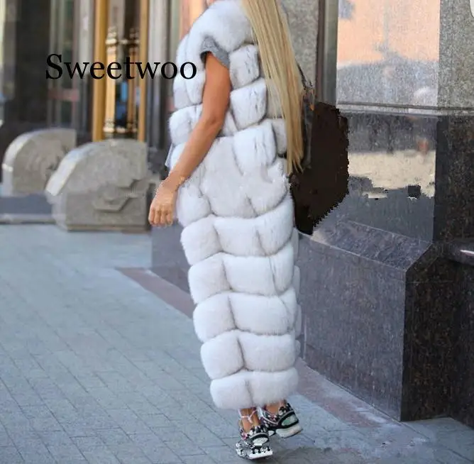 Winter Super Long Fur Vest  Women Faux Fox Fur Vest Furry Slim Woman Fake Fur Coat Jacket Long Outwear