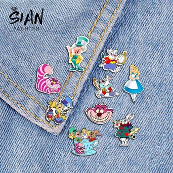 

SIAN Alice In Wonderland Rabbit Acrylic Lapel Pin Anime Characters Alice Cats Rabbit Brooch Handmade Epoxy Pin Backpack Clothes