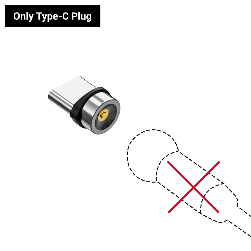TOPK AM28 360 AM28 вращающийся на 360 градусов Магнитный кабель usb type-C для samsung S9 S8 Redmi note 7 СВЕТОДИОДНЫЙ Магнитный зарядный кабель USB C - Цвет: Only TypeC Plug