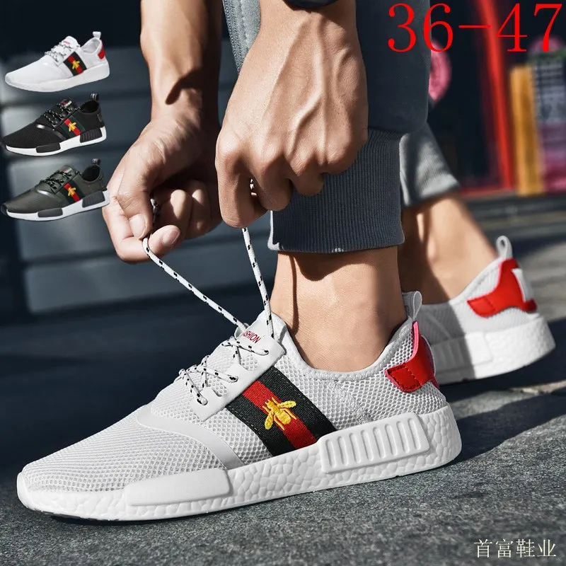 

2019 Spring Men Versatile White Shoes Men's Mesh Breathable Bees Shoes 47 Large Size Korean-style Athletic Shoes