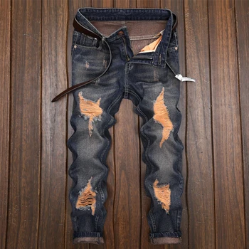 

Vintage Designer Men Jeans High Quality Slim Fit Cotton Denim Pants Ripped Jeans For Men Wild Classical Jeans homme Size 28-36