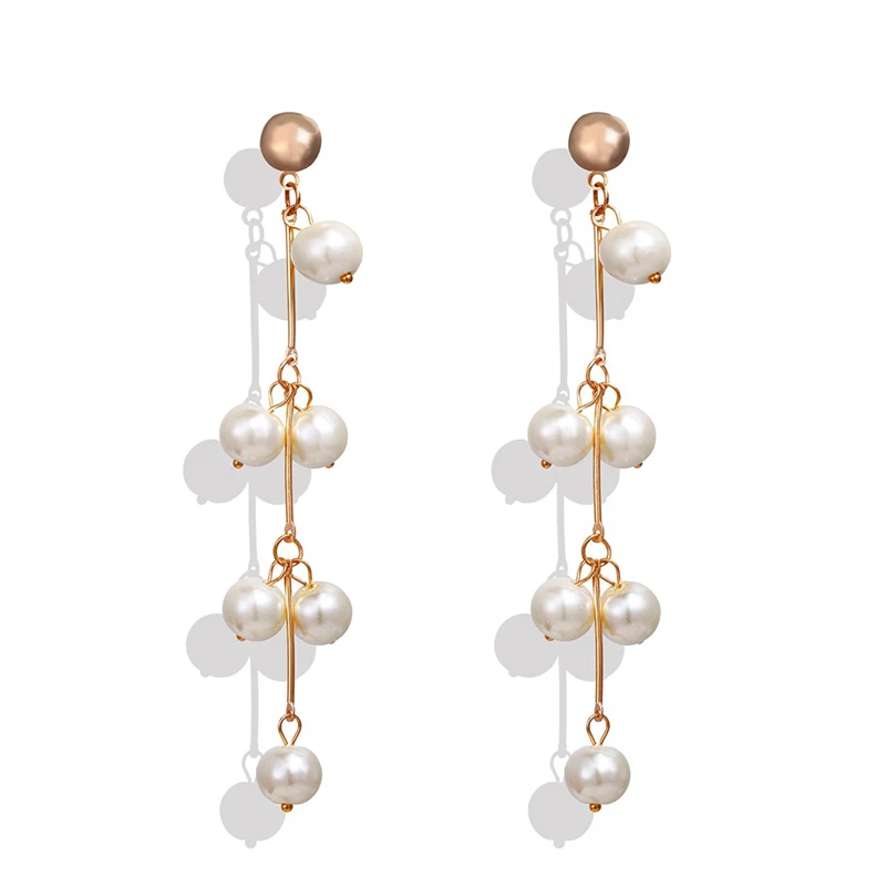 Trendy Elegant Simulated Pearls Long Dangle Earrings For Women Jewelry Pearls String Statement Drop Earrings Wedding Party Gift - Окраска металла: as the picture