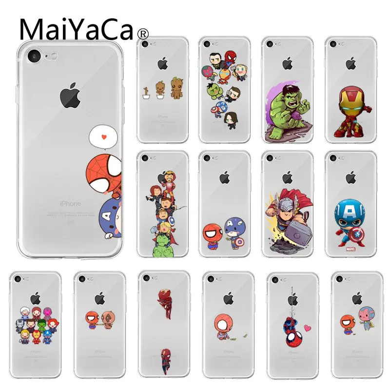 MaiYaCa милые Марвел, Мстители, паук Человек-Капитан Америка чехол для iPhone X XS MAX, 6, 6 S, 7, 7 plus, 8, 8 Plus, 5 5S XR 10 Чехол