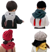 Детские шарфы с кольцом, теплые Мультяшные заячьи ушки, теплый зимний хлопчатобумажный шарф для мальчиков и девочек
