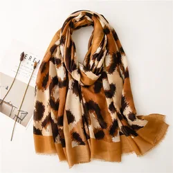 Fashion Sexy Khaki Leopard Dot Fringe Viscose Shawl Scarf Lady High Quality Wrap Pashmina Stole Bufandas Muslim Hijab 180*90Cm