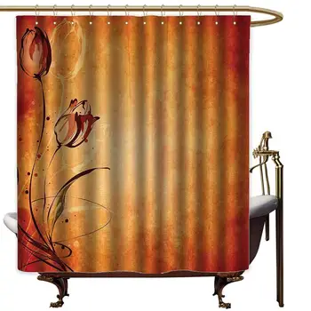 

Antique Bathroom Shower Curtain Vintage Aged Faded Dark Background with The Silhouette of Murky Rose Digital Image Funny Shower
