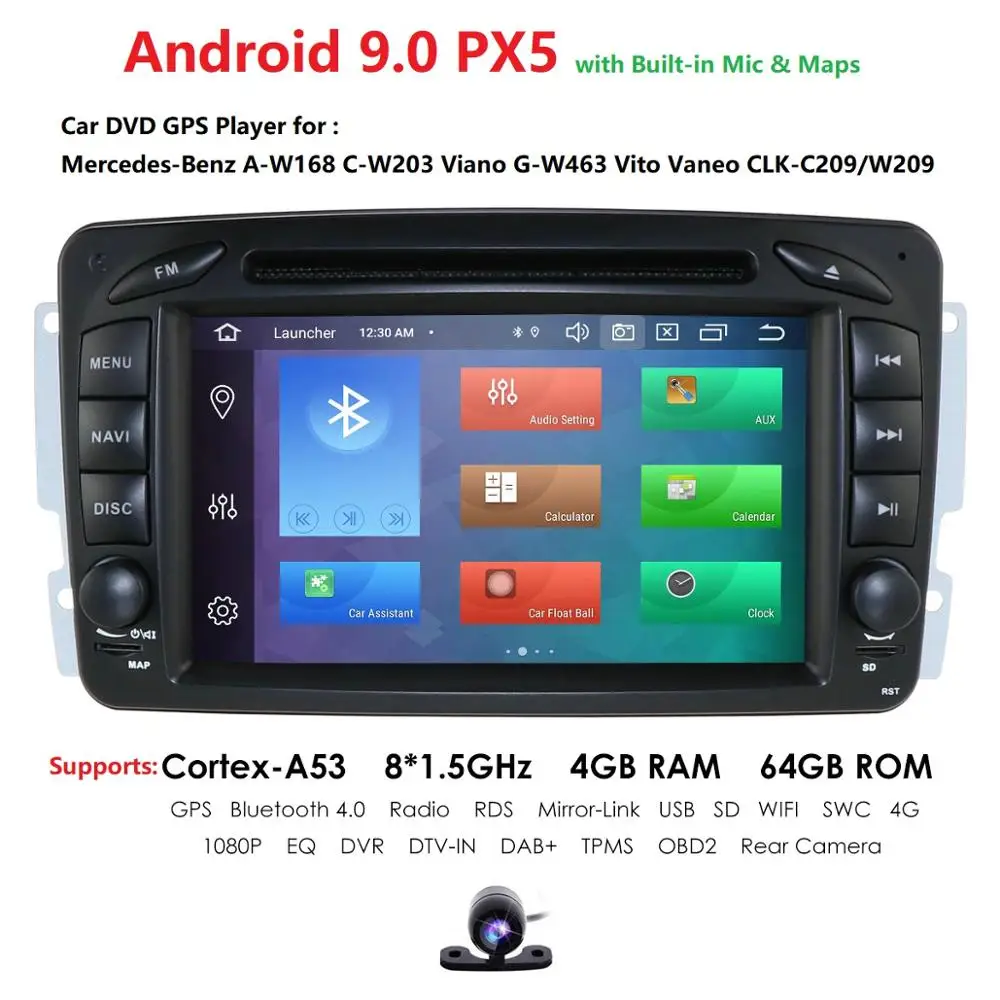 Octa Core 2 Din Автомобильный мультимедийный плеер Android 9,0 для Mercedes/Benz/W209/W203/Viano/W639/Vito авто радио 4GRAM 64GROM FM gps DSP