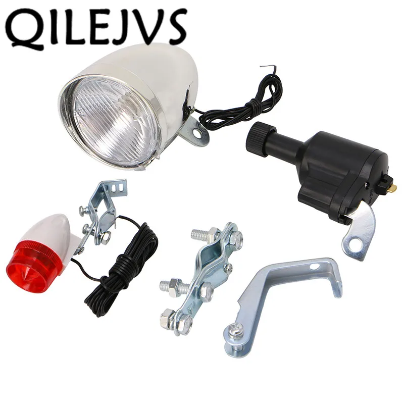 QILEJVS Bicycle Light Motorized Bike Bicycle Friction Dynamo Generator Head Tail Light Acessories