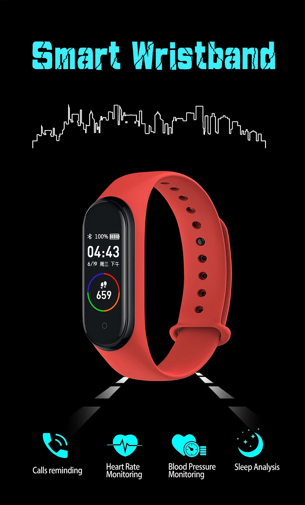 

Health Bracelet Heart Rate Blood Pressure Smart Band Fitness Tracker Smartband Wristband for Smart Band 3 Smart Watch