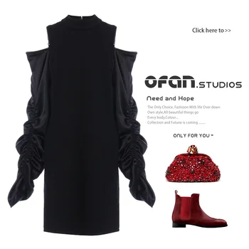 

SuperAen Streetwear Full Sleeve Pleated Style Zipper Off-Shoulder Knee Length Solid Sweater Dress Women