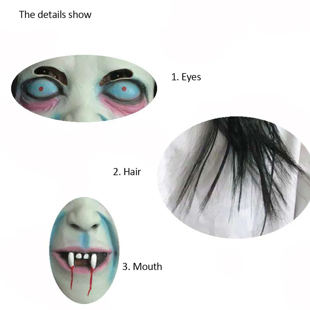 Halloween Full Face Mask Horror White-haired Witch Clown Long-haired Witch Masks For Halloween Masquerade Cosplay Costume Props