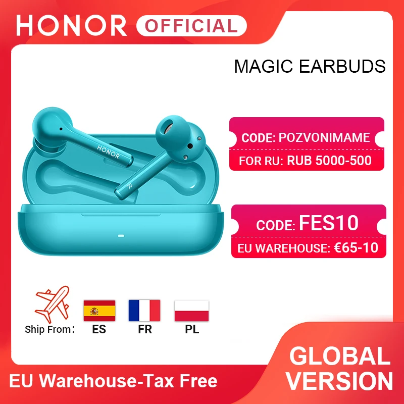 RUB 5000 500 Code: POZVONIMAME Глобальная версия Honor Magic наушники беспроводные наушники TWS Buds три микрофона шумоподавление Bluetooth 5,0 сенсорные почки|Наушники и гарнитуры|   | АлиЭкспресс