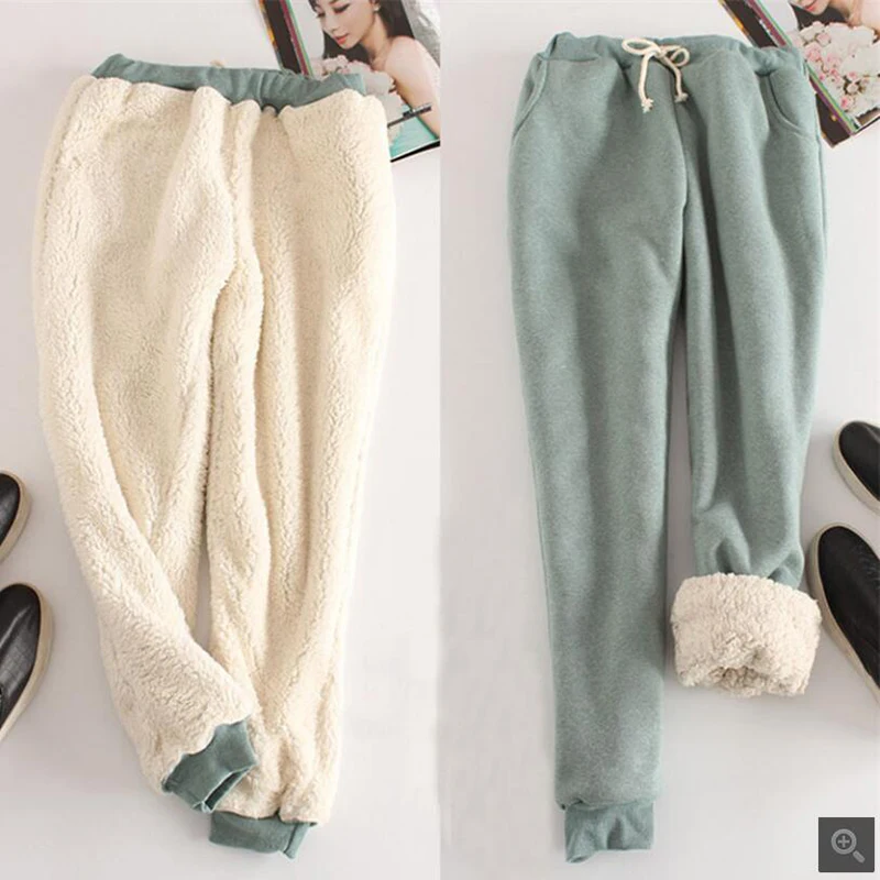 

Winter Women Long Trousers Warm Thick Lamb Cashmere Harem Pants Female Elastic Waist Sweatpants Plus Size Cotton Casual Pants